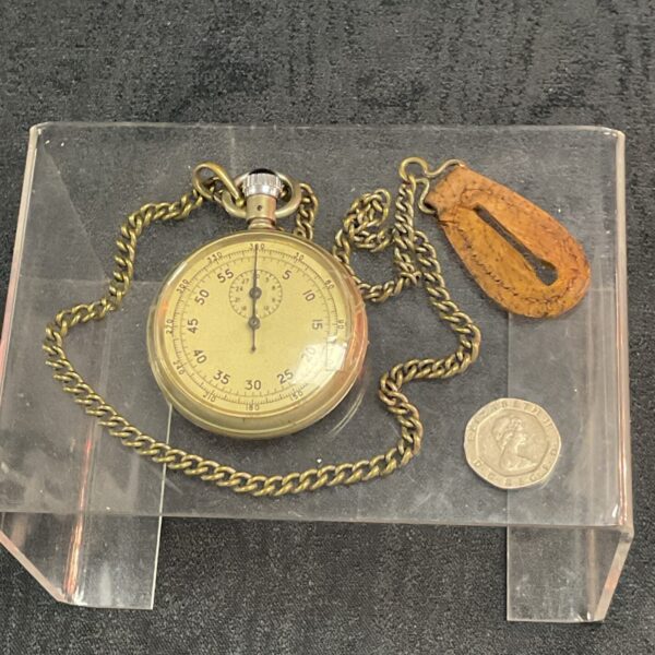 Vintage WW2 Air Ministry stopwatch with chain and fob.
