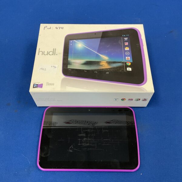 Tesco Hudl 2 tablet showing the home screen and app icons.