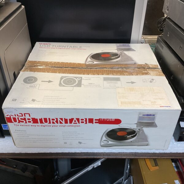 Front view of an Ion USB turntable for vinyl record conversion.