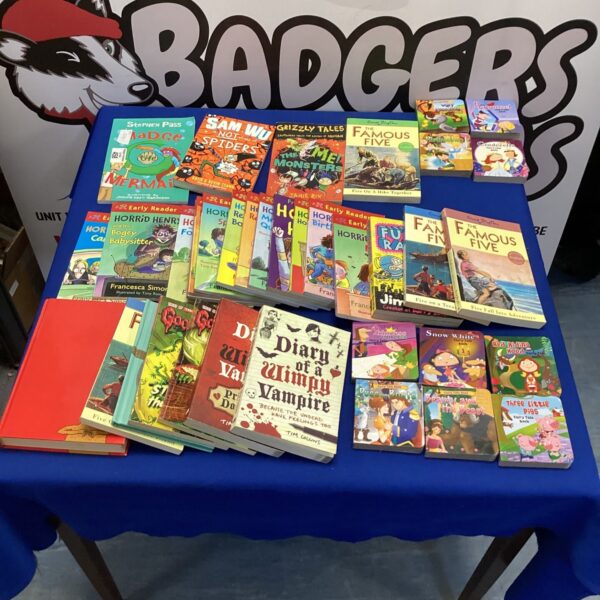 Overview of a lot of vintage and modern children's books.
