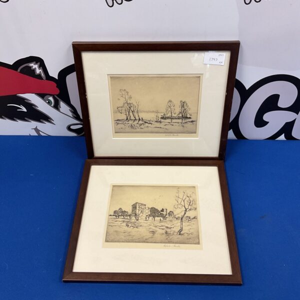 Signed Robert Houston landscape woodblock print, vintage art.
