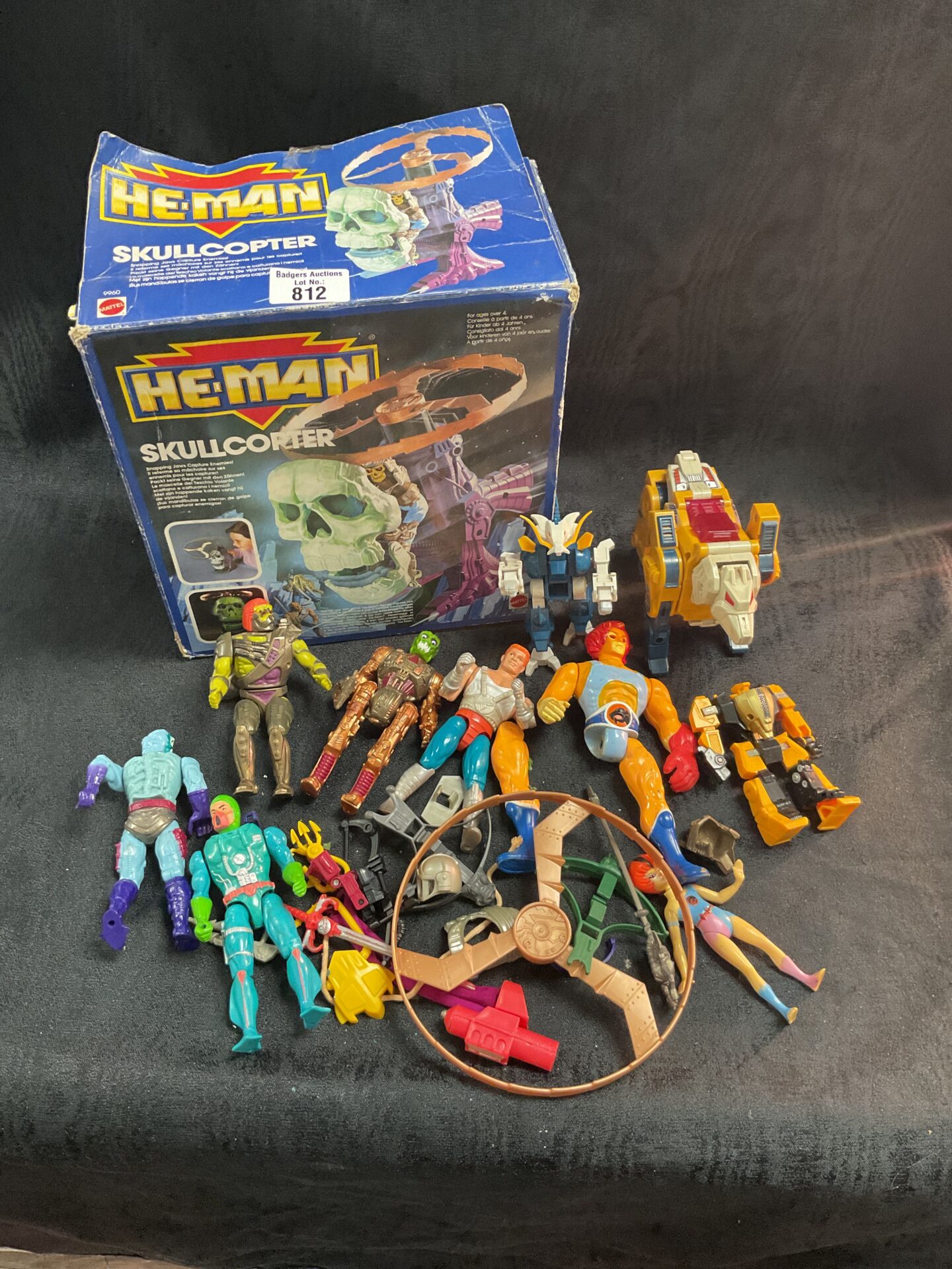 812 He-man box with assorted vintage toys inc G1 transformers and other figures