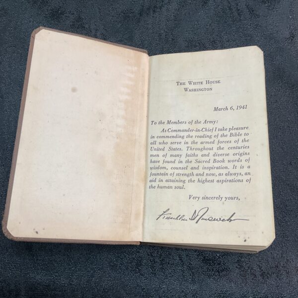 WWII US Army Bible 1942 cover with Roosevelt foreword.