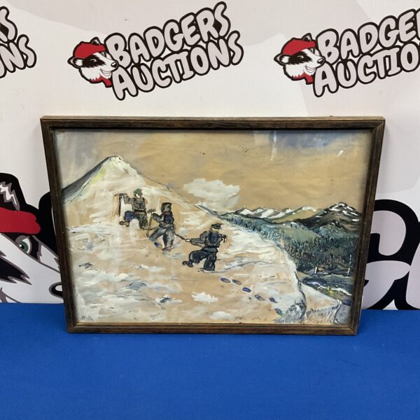 Vintage watercolour painting of mountaineers by Christopher Philip Wills.