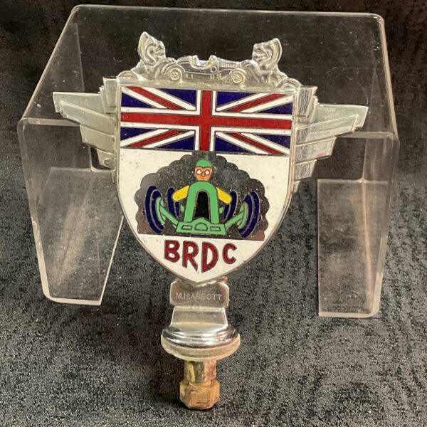 Vintage BRDC car badge with enamel shield design.