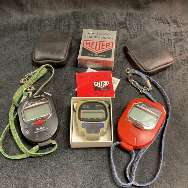 Vintage digital stopwatches lot including Hanhart and Tag Heuer.