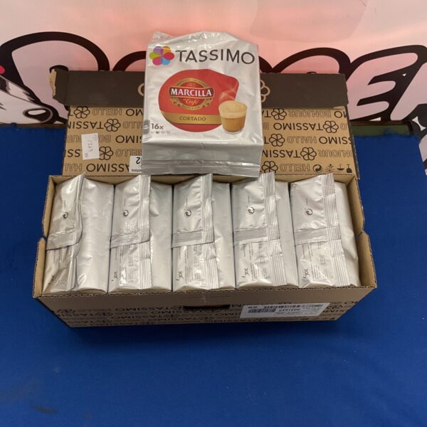 Two boxes of Tassimo coffee pods for hot beverages.