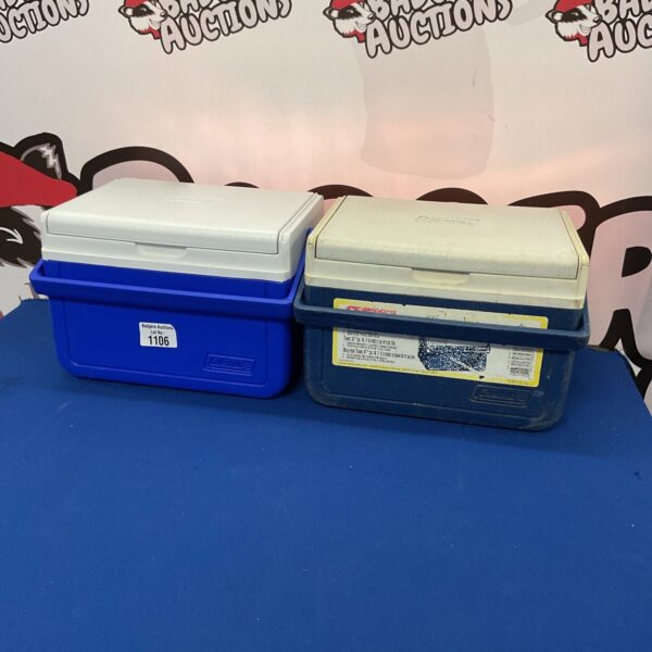 Two vintage Coleman cool boxes for outdoor use.