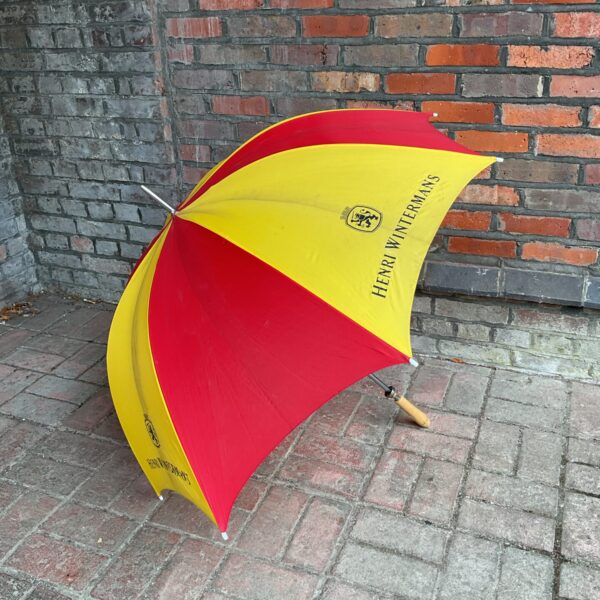 Vintage Henri Wintermans umbrella with red and yellow canopy.