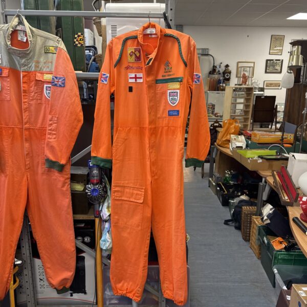 Vintage orange Flamemaster race marshal suit with BMRMC badges.