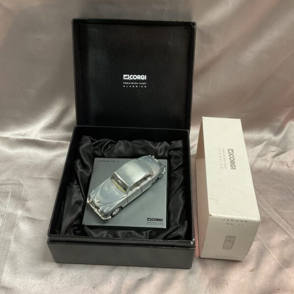 Silver Corgi precision diecast Jaguar Mk II model car in box.