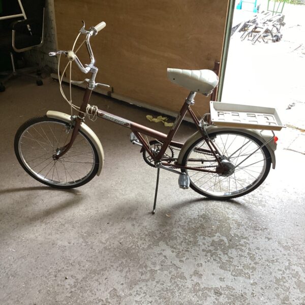 Vintage Raleigh Shopper bike with integrated racks.