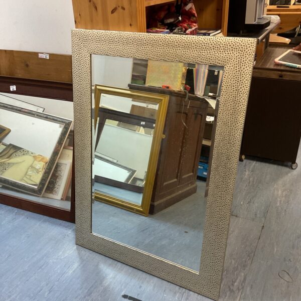 Vintage silver framed mirror measuring 110cm x 89cm for wall display.