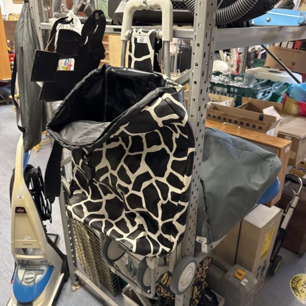 Vintage Marketeer granny shopping trolley with patterned bag.