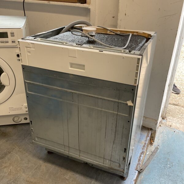 Front view of a used Zanussi integrated dishwasher for parts.