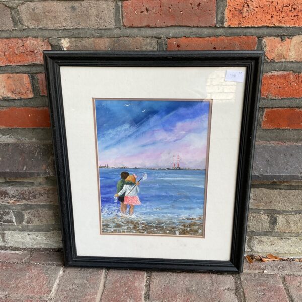 Davy Dunne watercolour painting of Dollymount Strand coastal scene.