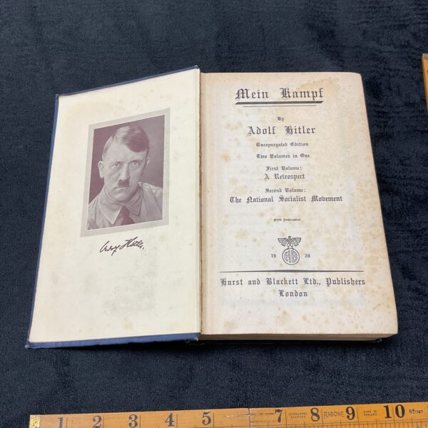 1939 English edition of Mein Kampf with frontispiece portrait.