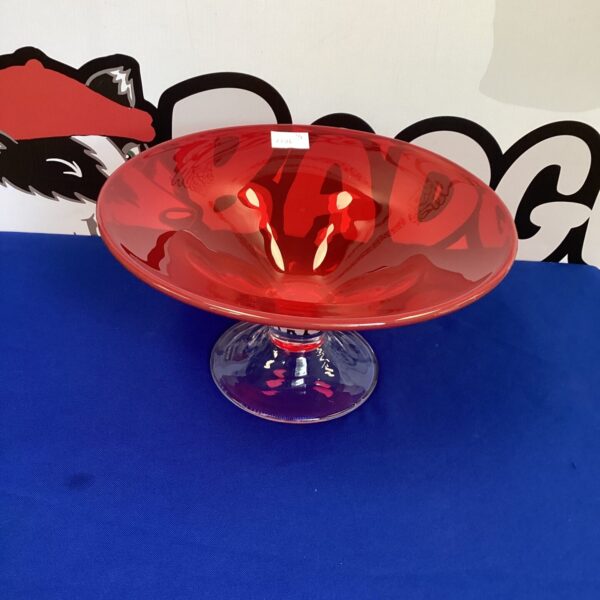 Vintage ruby glass pedestal bowl, a beautiful red glass collectible.