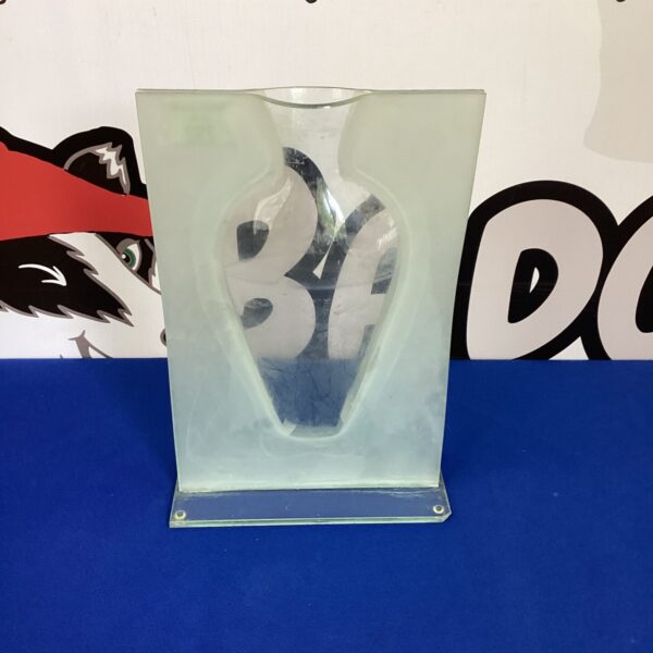Clear art glass vase with sculptural flowing form.