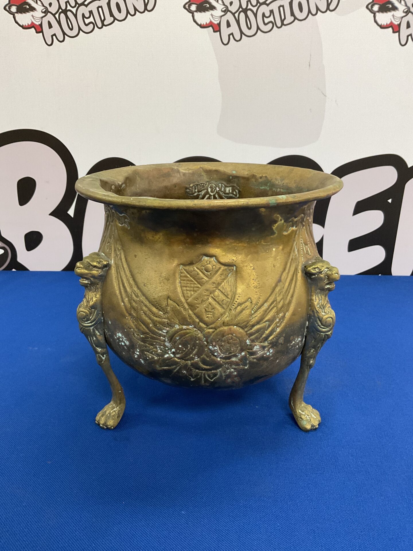 029 Vintage brass claw footed planter