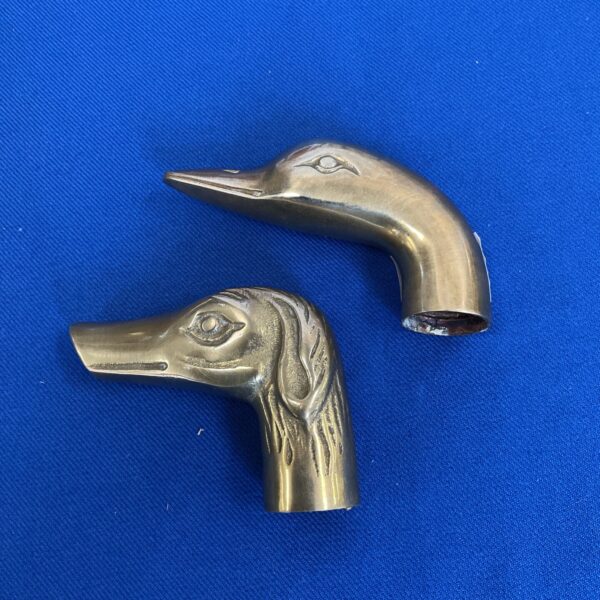 Vintage brass greyhound walking stick top, detailed dog head.