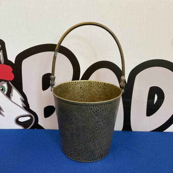 Small antique hammered nickel bucket with a vintage patina.