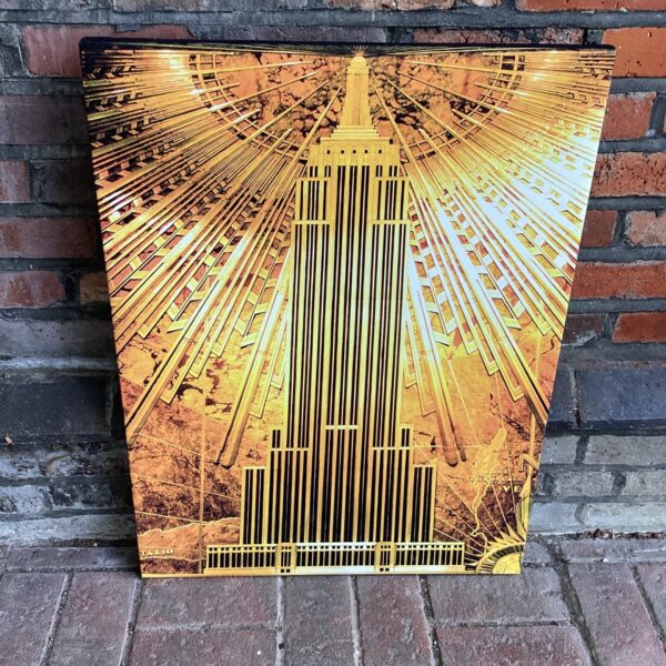 Gold canvas print of the Empire State Building for modern wall decor.