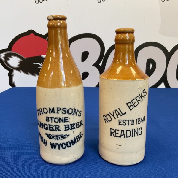 Antique Thompson's ginger beer bottle from High Wycombe, salt glazed stoneware.