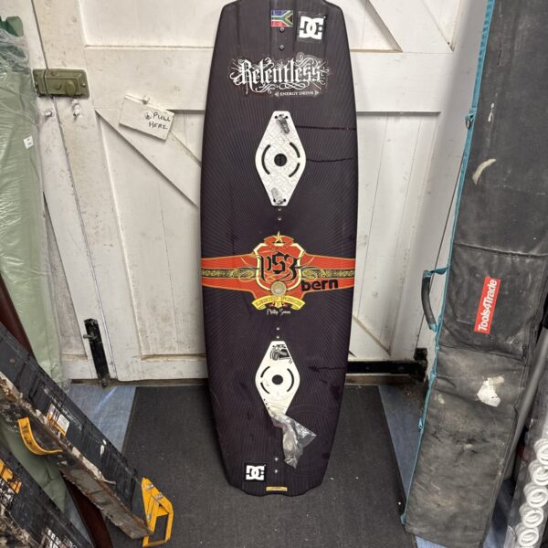 Front view of Liquid Force wakeboard with Bern and DC branding.