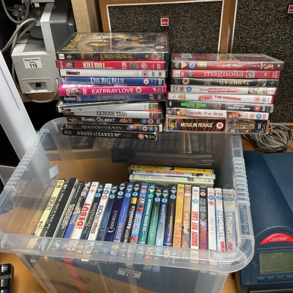 DVD movie collection featuring Moulin Rouge box set and various films.