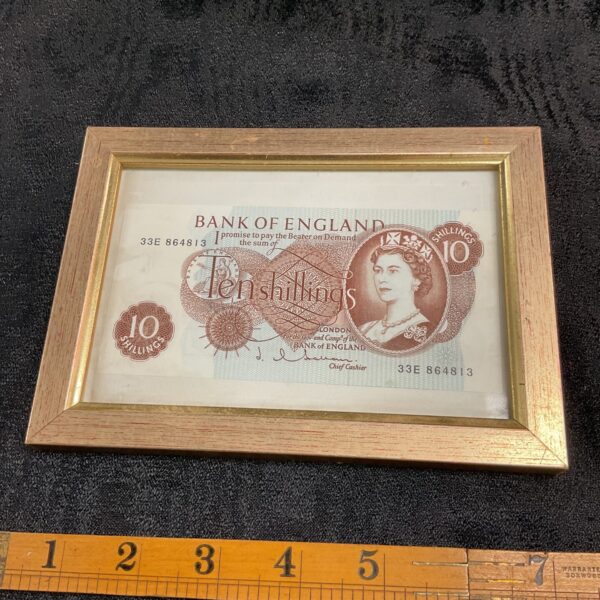 Framed 10 Shilling banknote from the Bank of England.