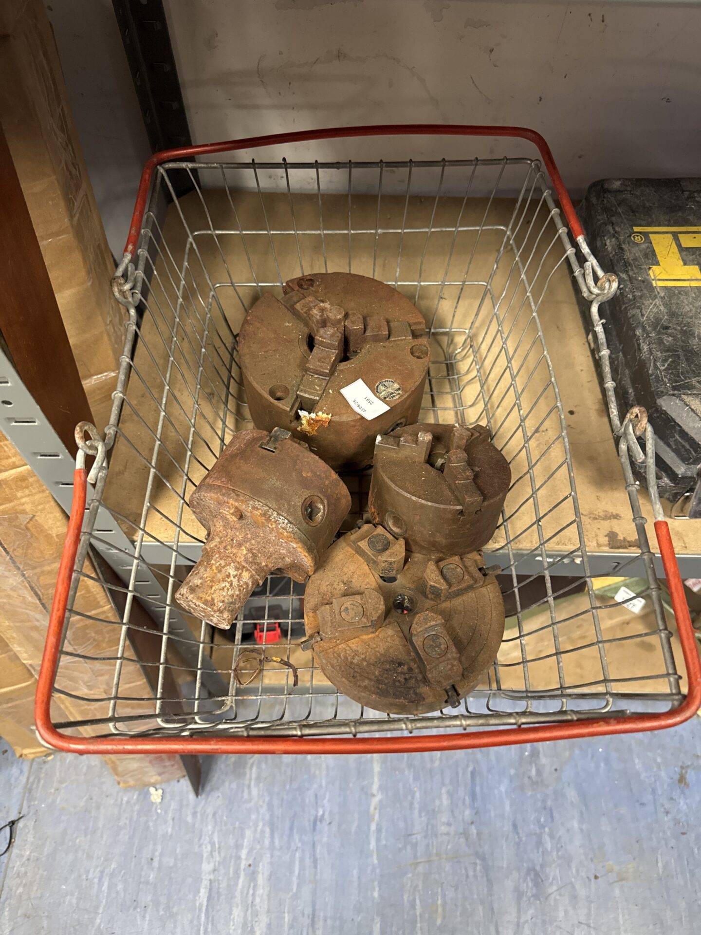 1026 Four large vintage lathe chucks
