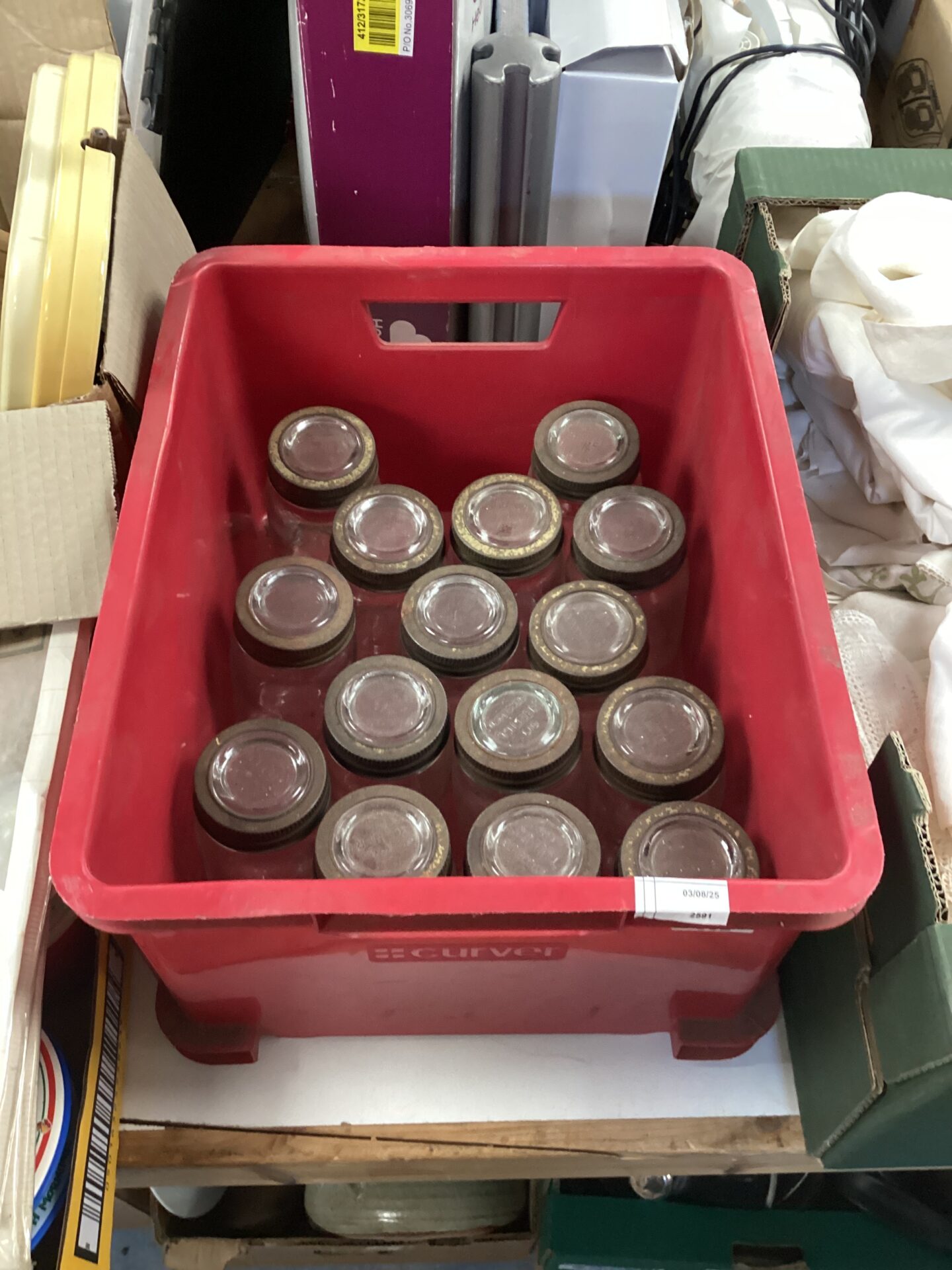 592 Box of vintage kilner jars