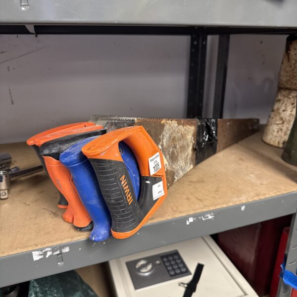Close-up of an Irwin wood saw, a vintage hand tool.