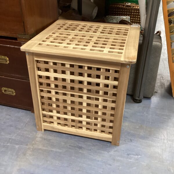 Woven Ikea storage box for laundry or home organization.
