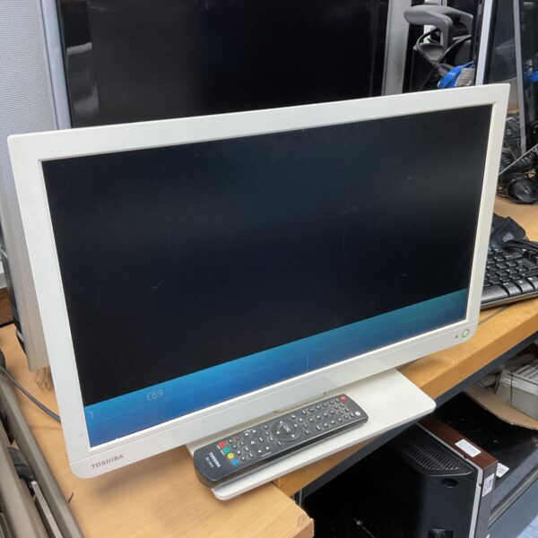 Toshiba 22 inch HD TV with DVD player, front view.