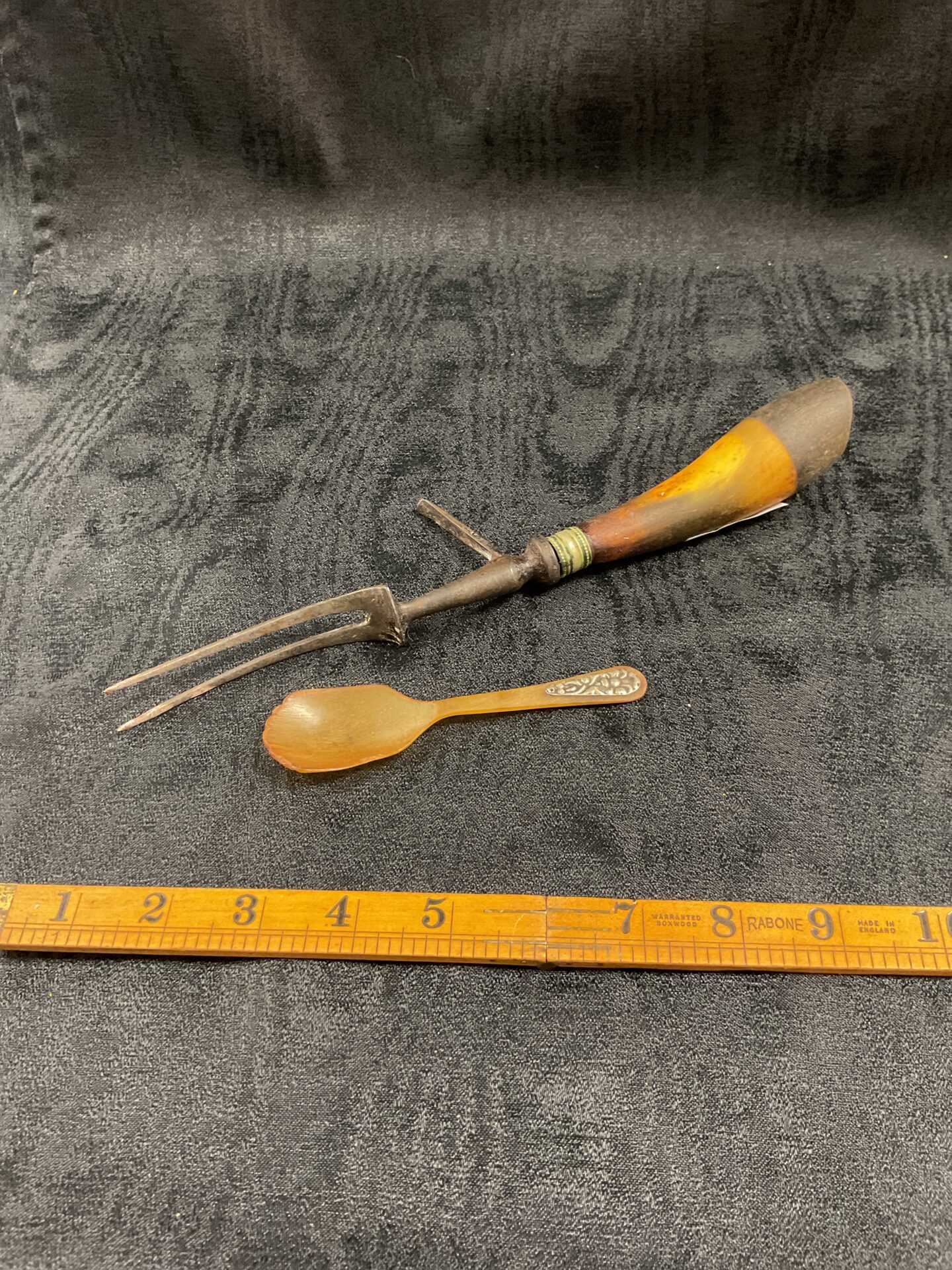 778 Antique Horn handle carving fork and horn spoon