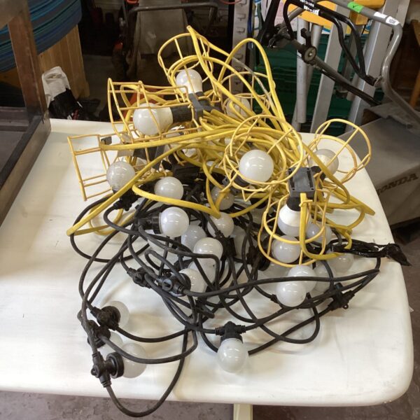 Vintage yellow string lights with clear bulbs.