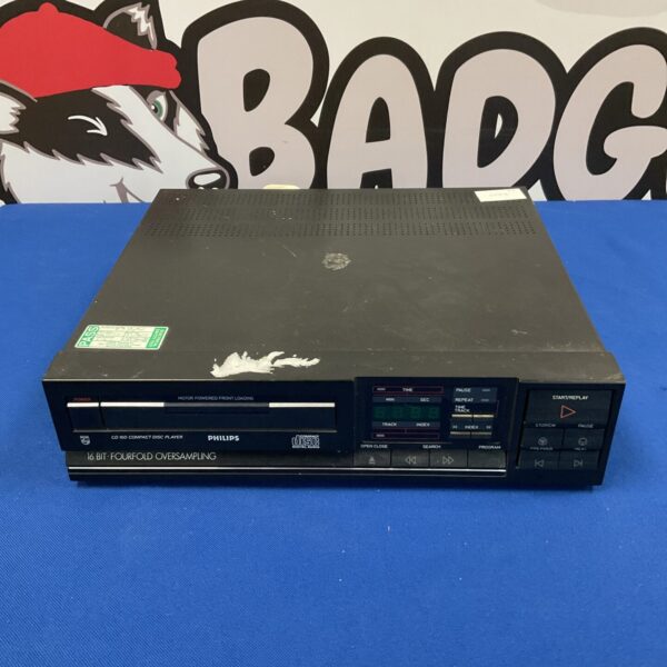 Vintage Philips CD 160 16-bit oversampling CD player, front view.
