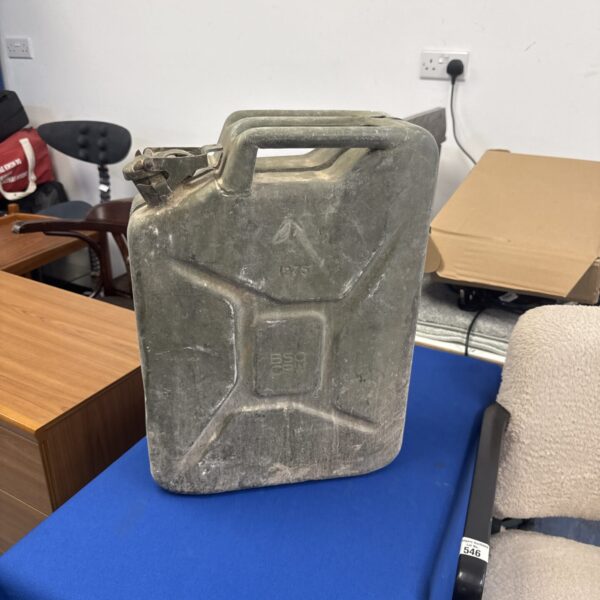 Vintage 1975 military Jerry Can with crows foot marking.