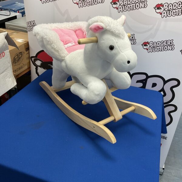 Plush Woltu rocking horse for children's play.