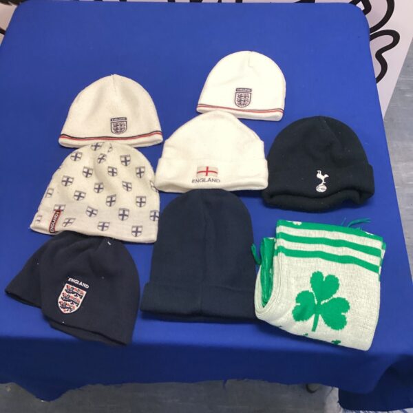 England and Tottenham beanies with Irish scarf in a lot.