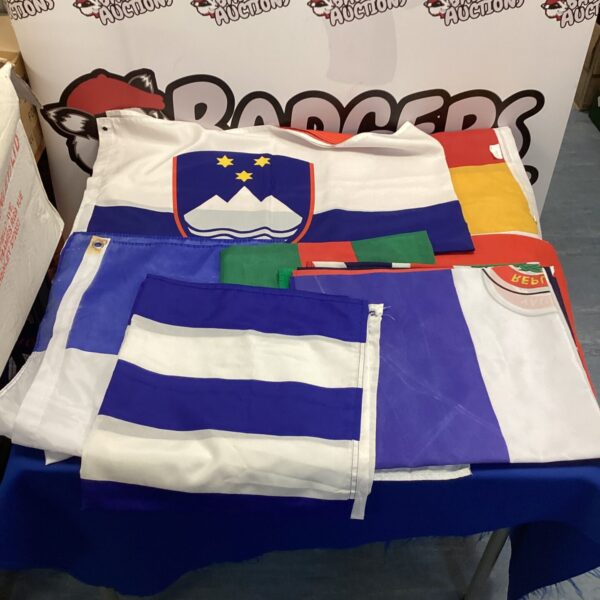 Collection of colourful world flags displayed together.