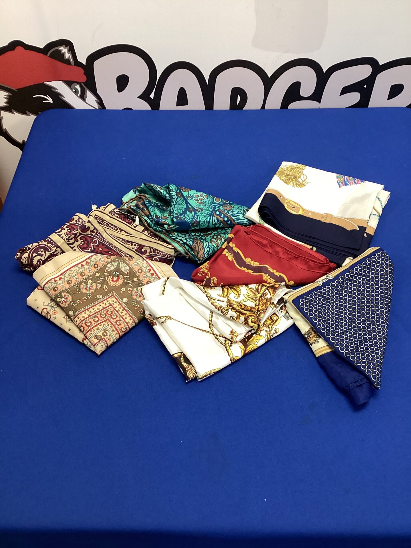 523 Small basket of silk handkerchiefs