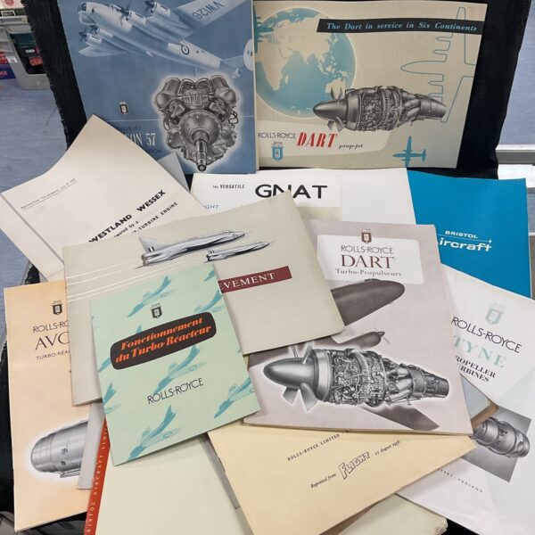 Vintage aviation pamphlets featuring Rolls Royce Dart engine details.
