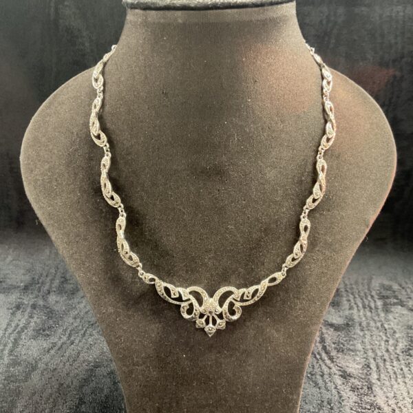 Sparkling vintage marcasite necklace with floral design.