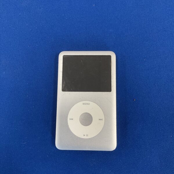 Front view of a silver Apple iPod 80gb Classic.
