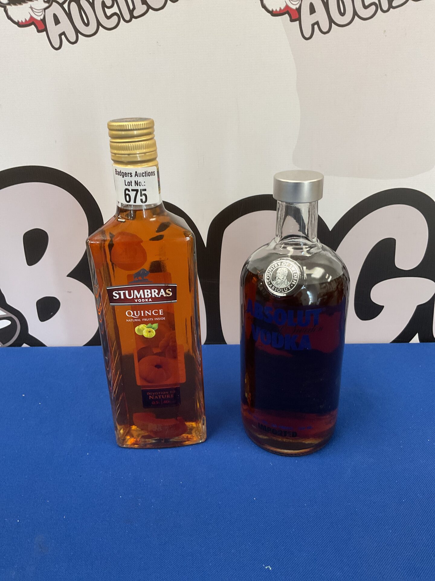 675 Sealed bottles of stumbras quince & absolute vodka