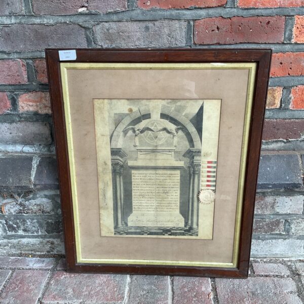 Antique Royal Arch Masonic certificate in a decorative frame.