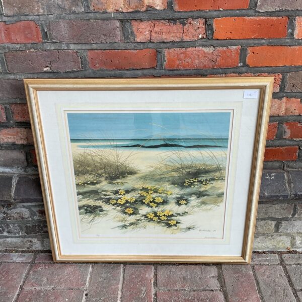 Serene Jim Nicholson limited edition print of sand dunes and sea.
